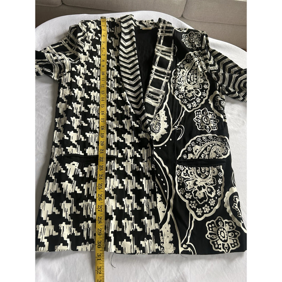 Vintage Express Artsy Blazer Womens Size Medium Black White Bold Mixed Print USA - Picture 8 of 9